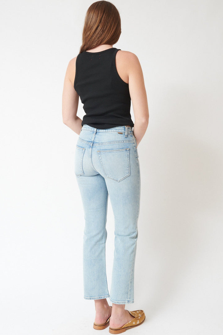 Julia wearing Jamie Haller The Rooney Mid Jean rear view