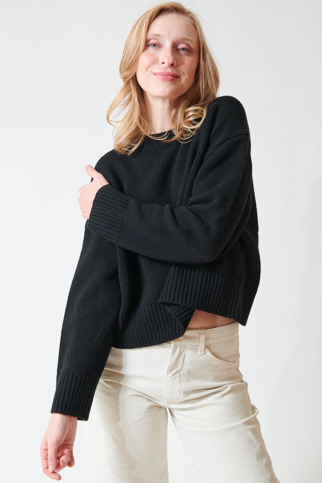 Madi wearing Nili Lotan Haisley Sweater front view