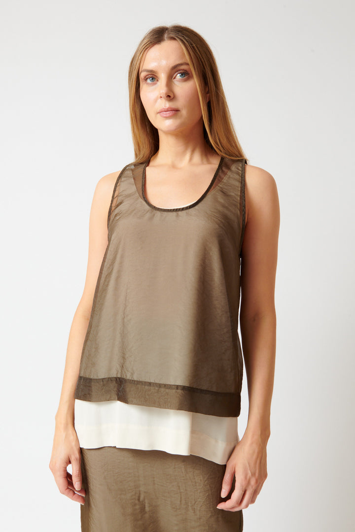 Mari wearing Tela Tetris Top front view