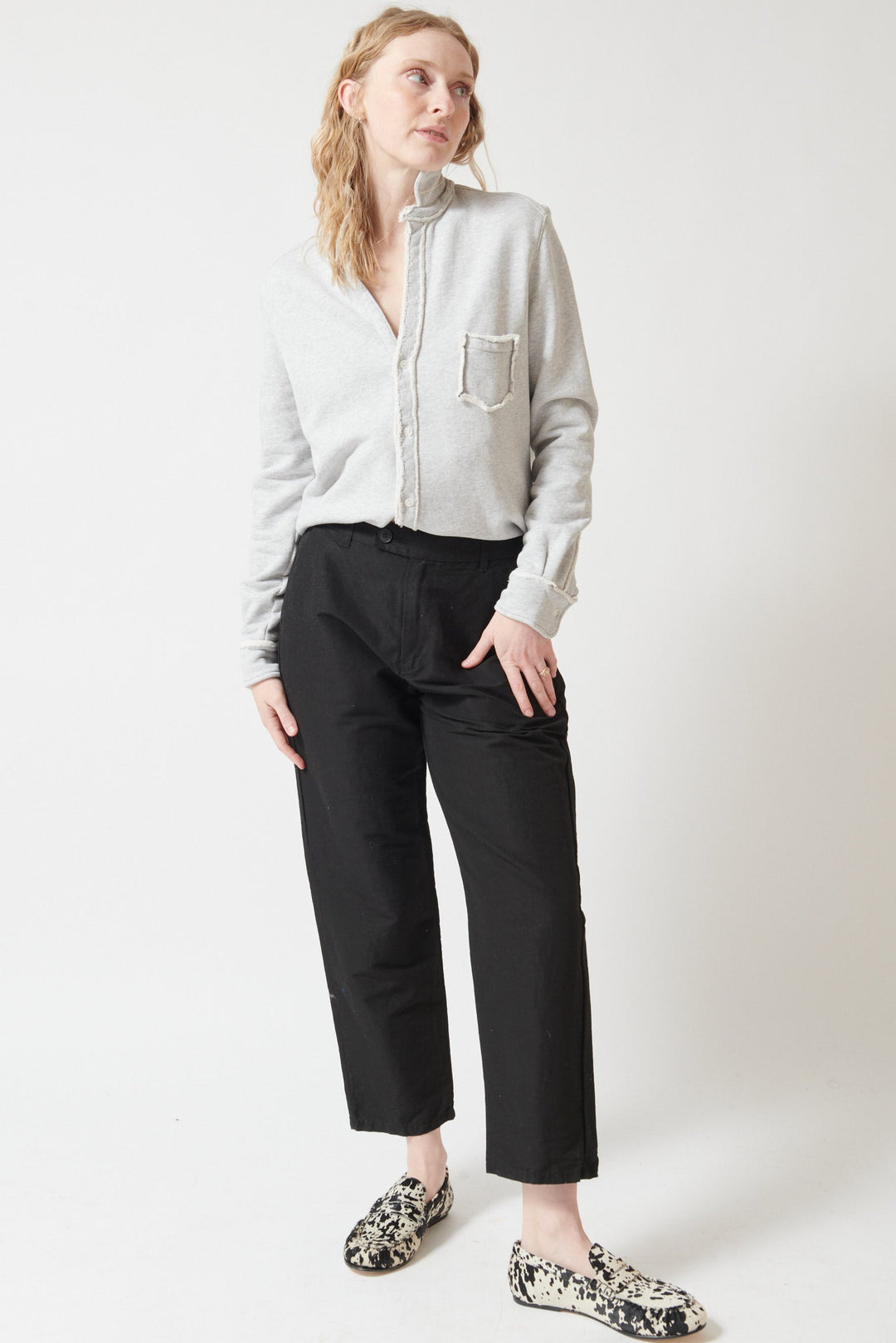 Madi wearing Pas de Calais High Density Linen Cotton Pants front view
