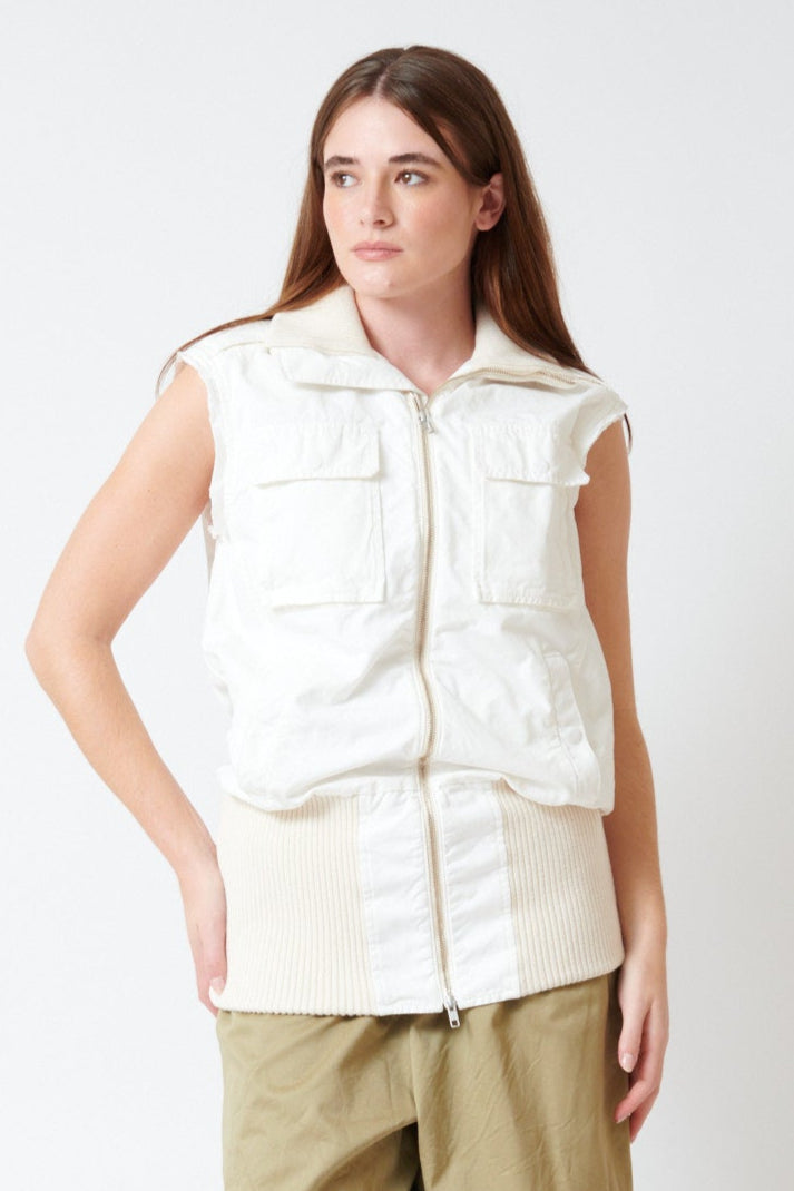 Julia wearing MM6 Maison Margiela Light Canvas Elongated 2 Way Zip Vest front view