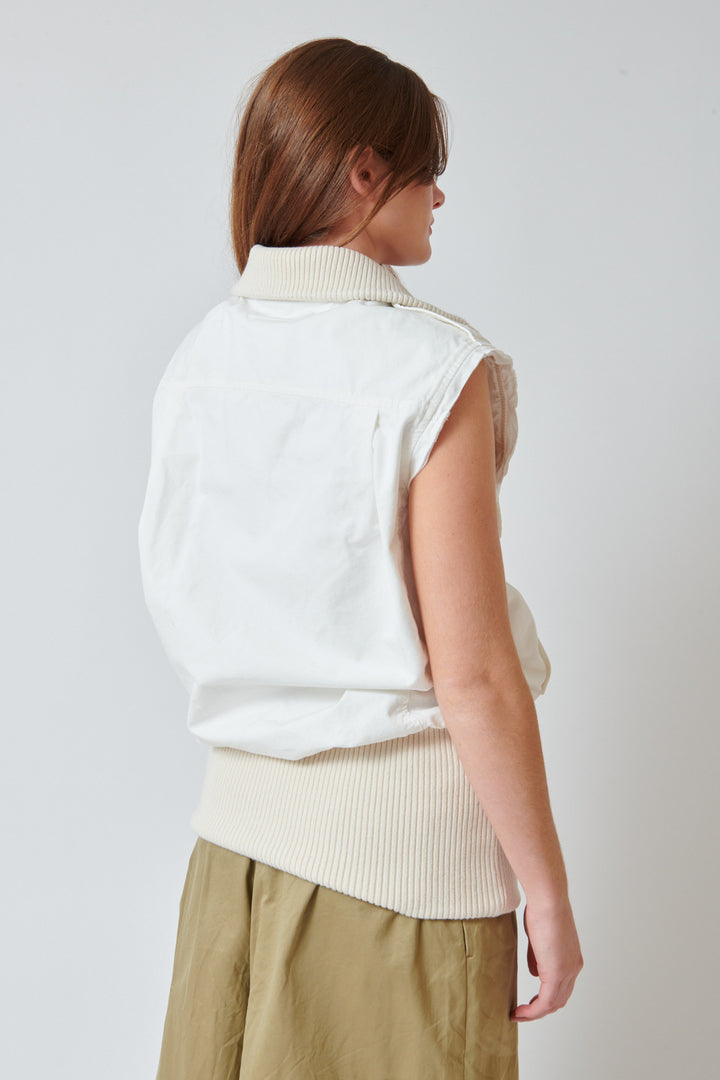 Julia wearing MM6 Maison Margiela Light Canvas Elongated 2 Way Zip Vest rear view