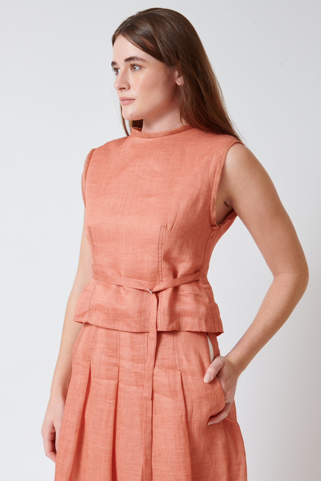 Julia wearing Tela Zoe Top front view