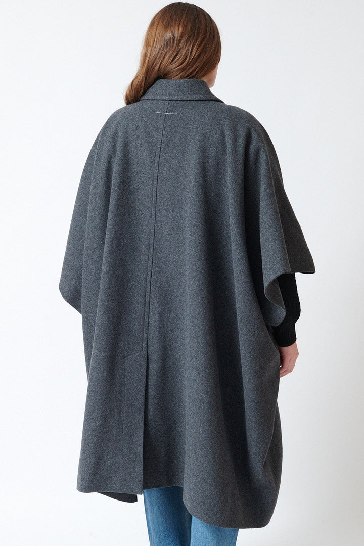Julia wearing MM6 Maison Margiela Cotton Gabardine Stadium Cape Trench rear view