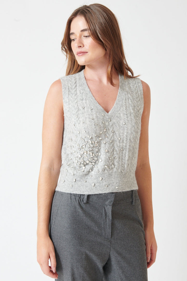 Seventy Brightly Jeweled Cable Knit Vest