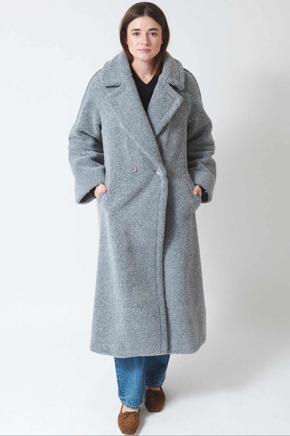 Julia wearing Herno Cuddle Up Teddy Coat front view