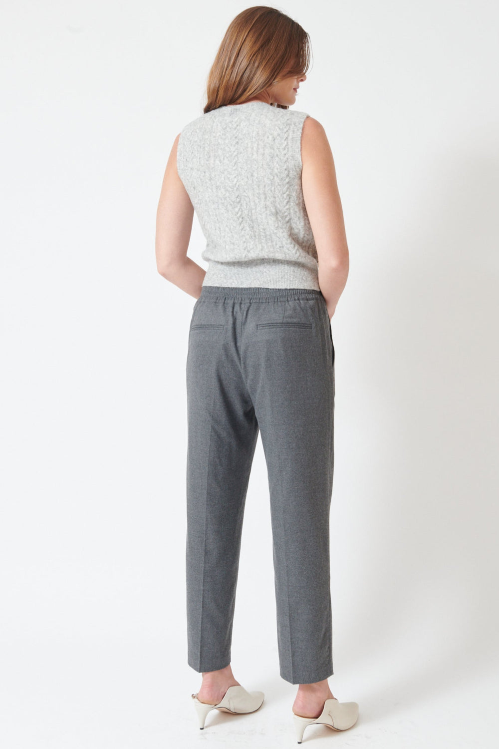 Julia wearing Seventy Venezia Trouser Dark Grey rear view