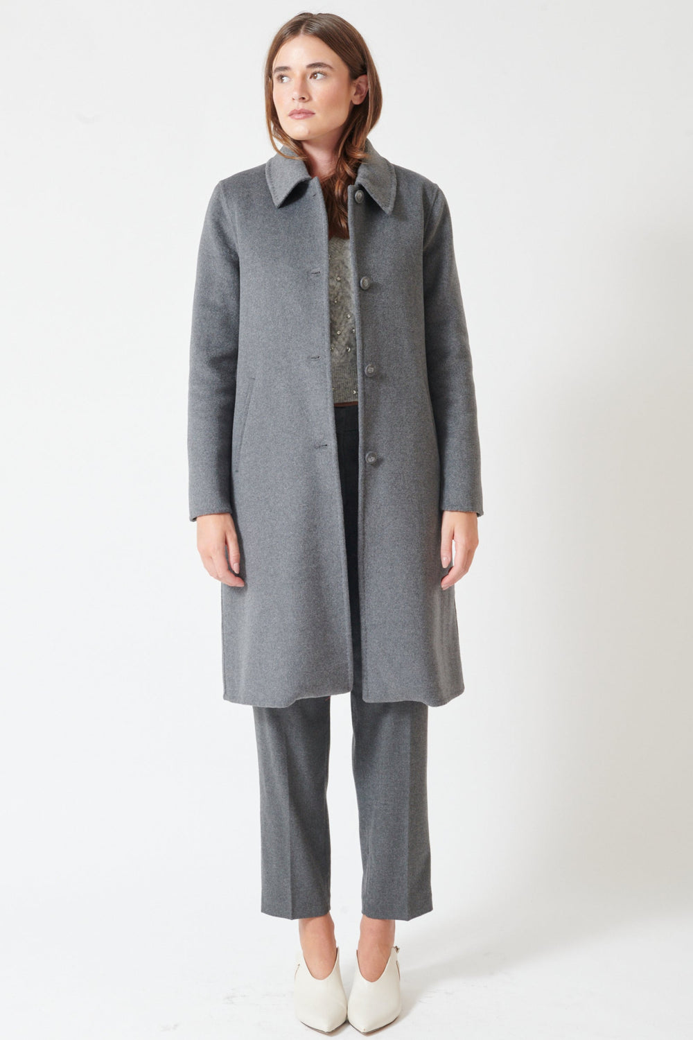 Julia wearing Seventy Softest Coat With Removable Lining front view