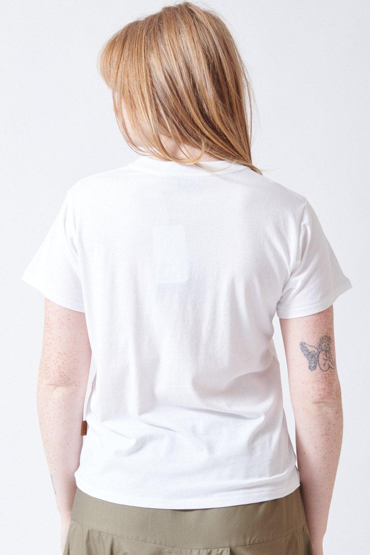 Waverly wearing Jamie Haller The Pocket Tee rear view