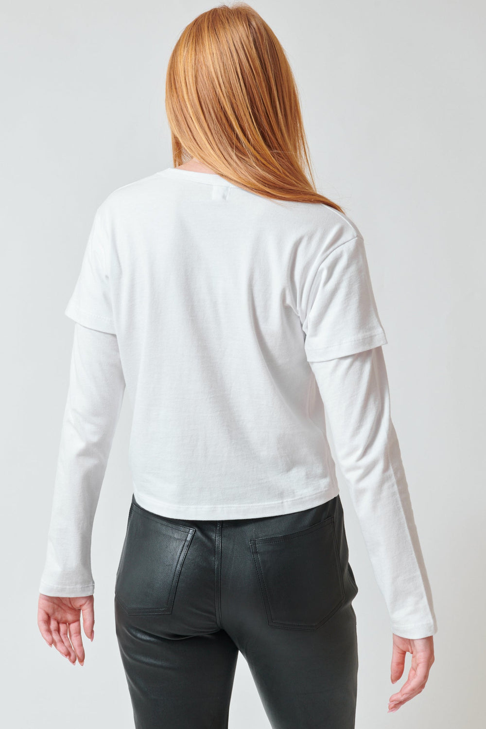 Aysia wearing LESET Margo Layered Long Sleeve rear view