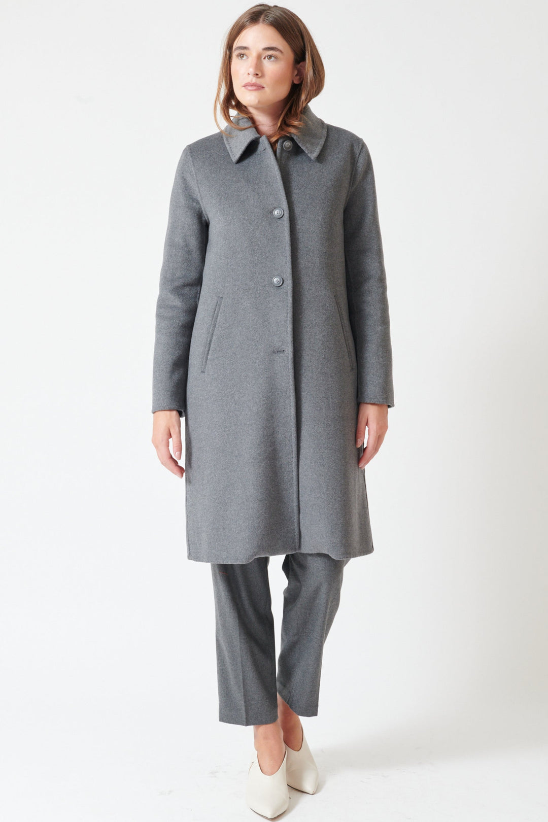 Julia wearing Seventy Softest Coat With Removable Lining front view
