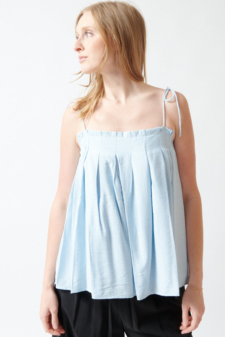 Madi wearing ELEH Celeste Lace Up Top front view