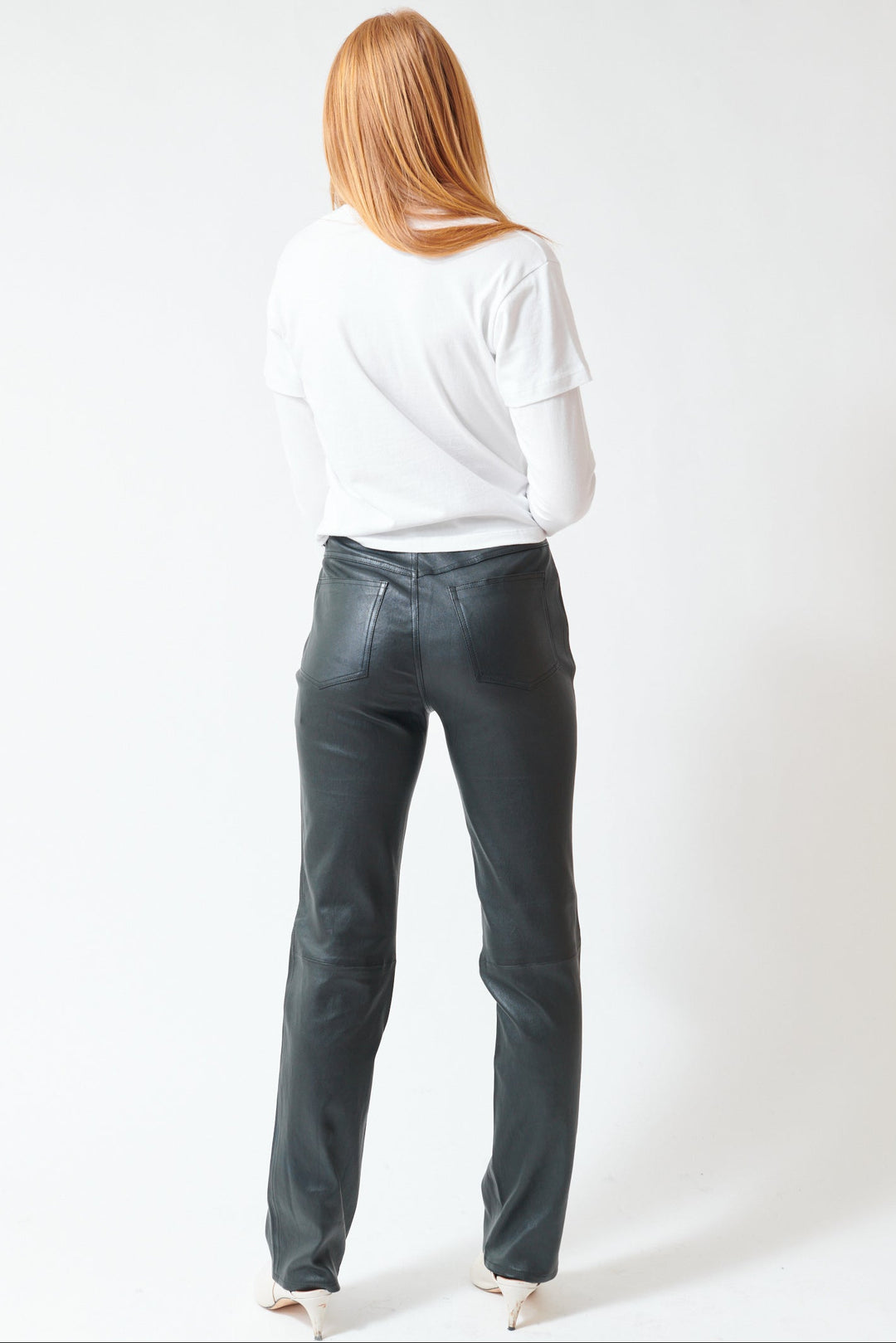 Aysia wearing SPRWMN 5 Pocket Slim Straight rear view