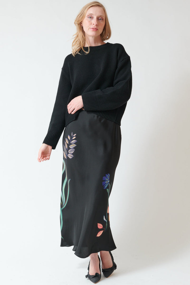 Madi wearing Dorothee Schumacher Seductive Bloom Skirt front view