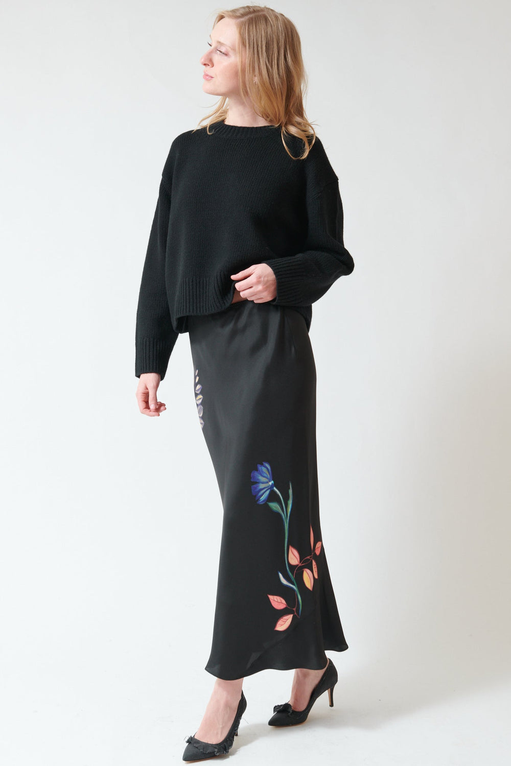 Madi wearing Dorothee Schumacher Seductive Bloom Skirt front view