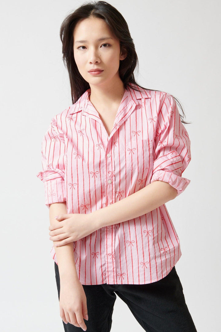 Lilly wearing Frank & Eileen Eileen Relaxed Button Up Shirt front view
