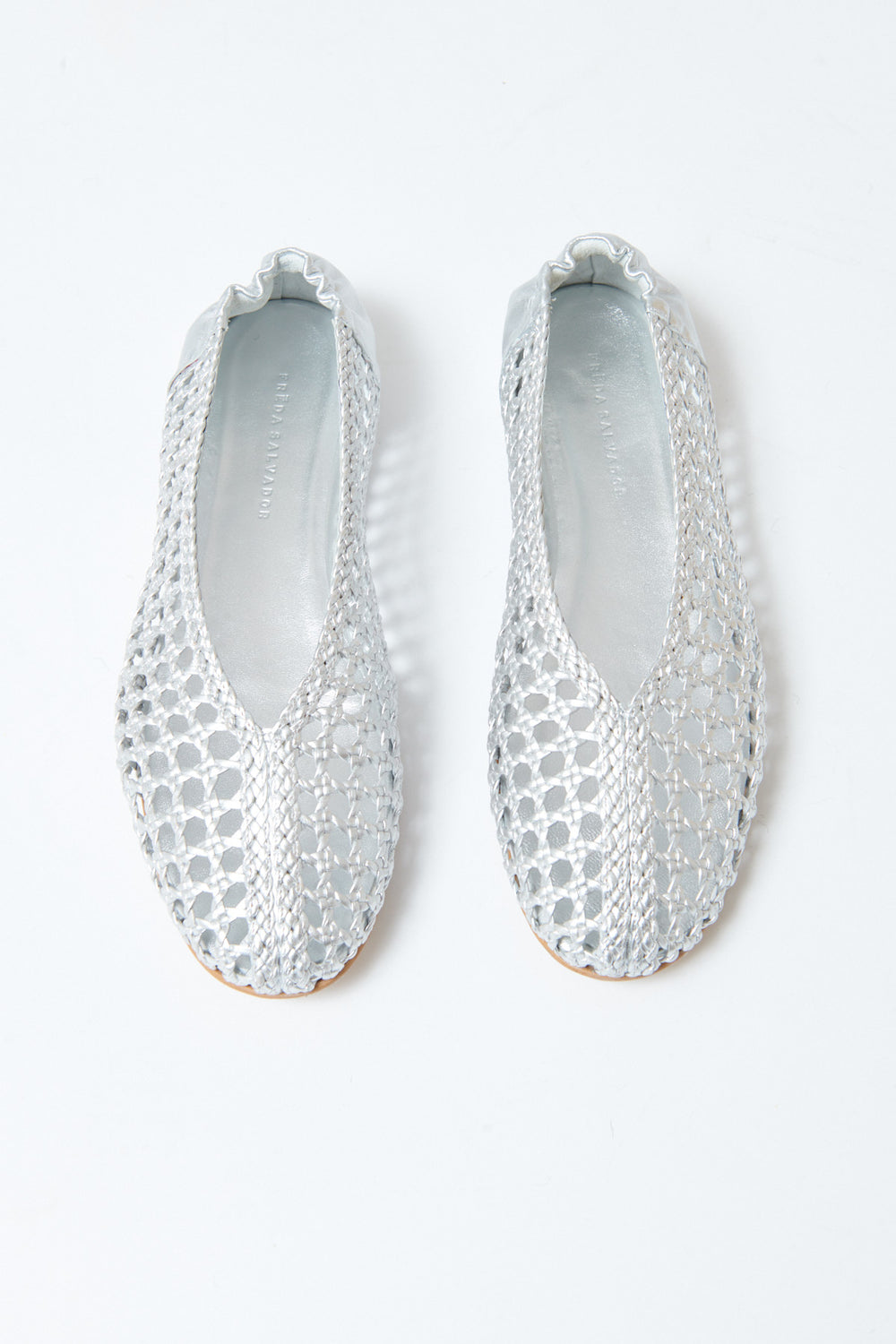 Flat lay of Frēda Salvador Riley Round Toe Open Weave Ballet Flat front view