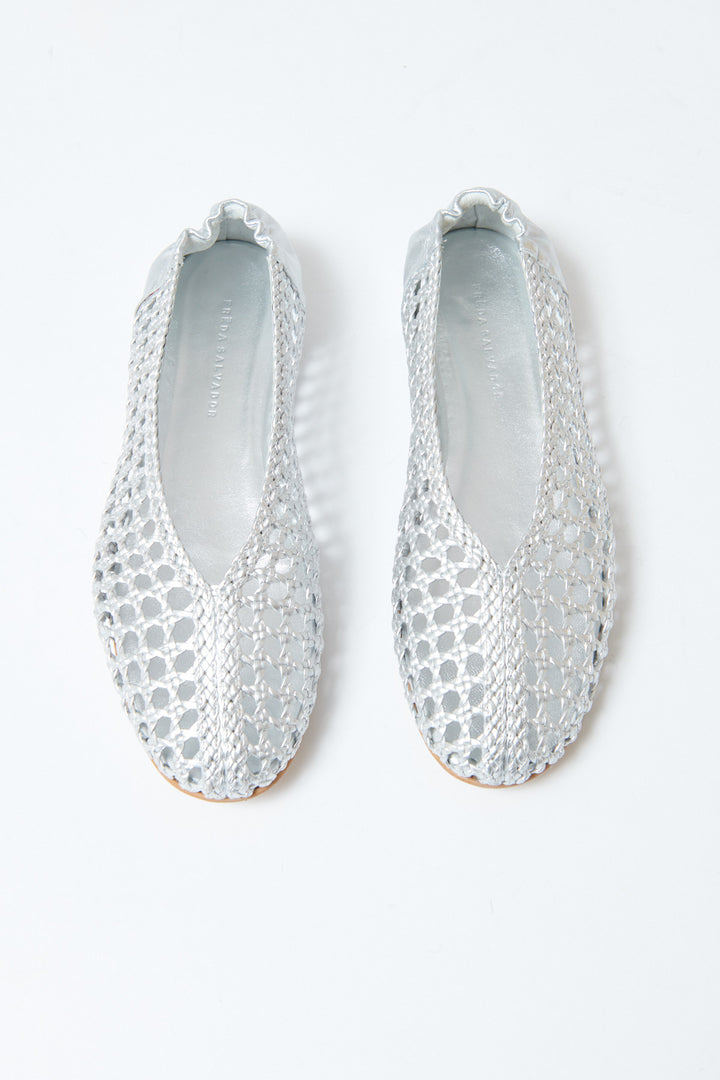 Flat lay of Frēda Salvador Riley Round Toe Open Weave Ballet Flat front view