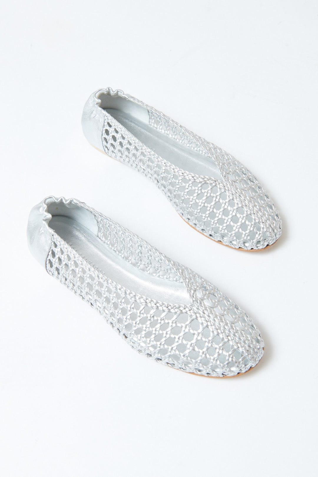 Flat lay of Frēda Salvador Riley Round Toe Open Weave Ballet Flat front view