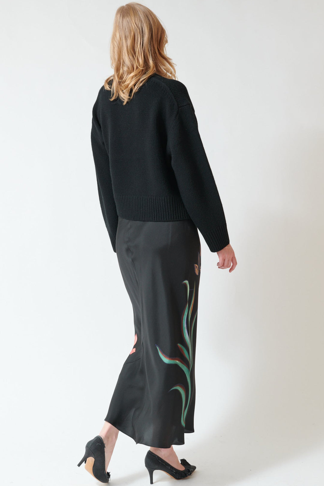 Madi wearing Dorothee Schumacher Seductive Bloom Skirt rear view