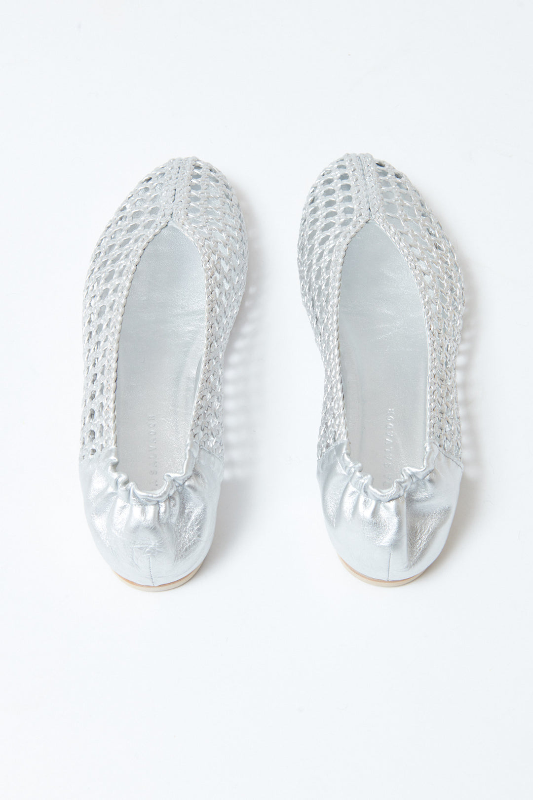 Flat lay of Frēda Salvador Riley Round Toe Open Weave Ballet Flat rear view