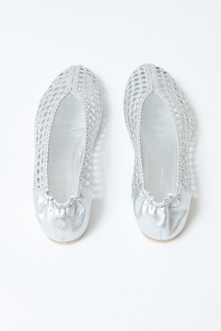 Flat lay of Frēda Salvador Riley Round Toe Open Weave Ballet Flat rear view