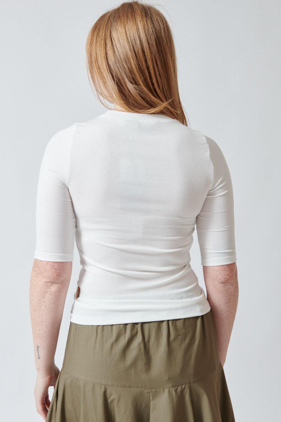 Waverly wearing Jamie Haller The Rib Elbow Crew rear view