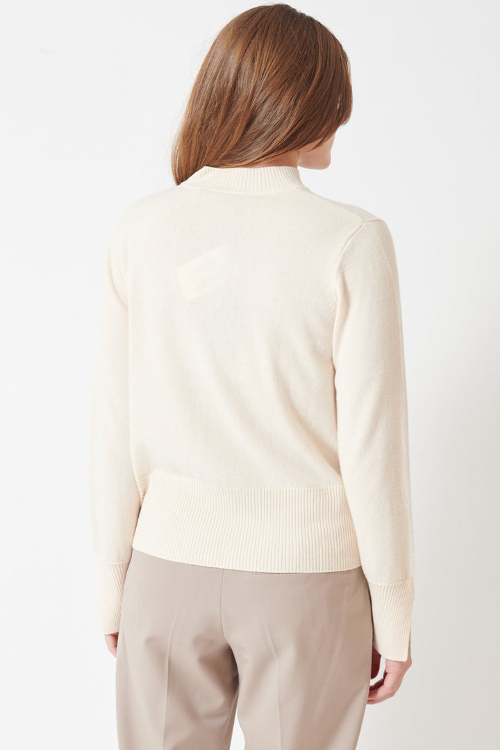 Julia wearing Seventy Crew Shell Cardi Combo Sweater rear view