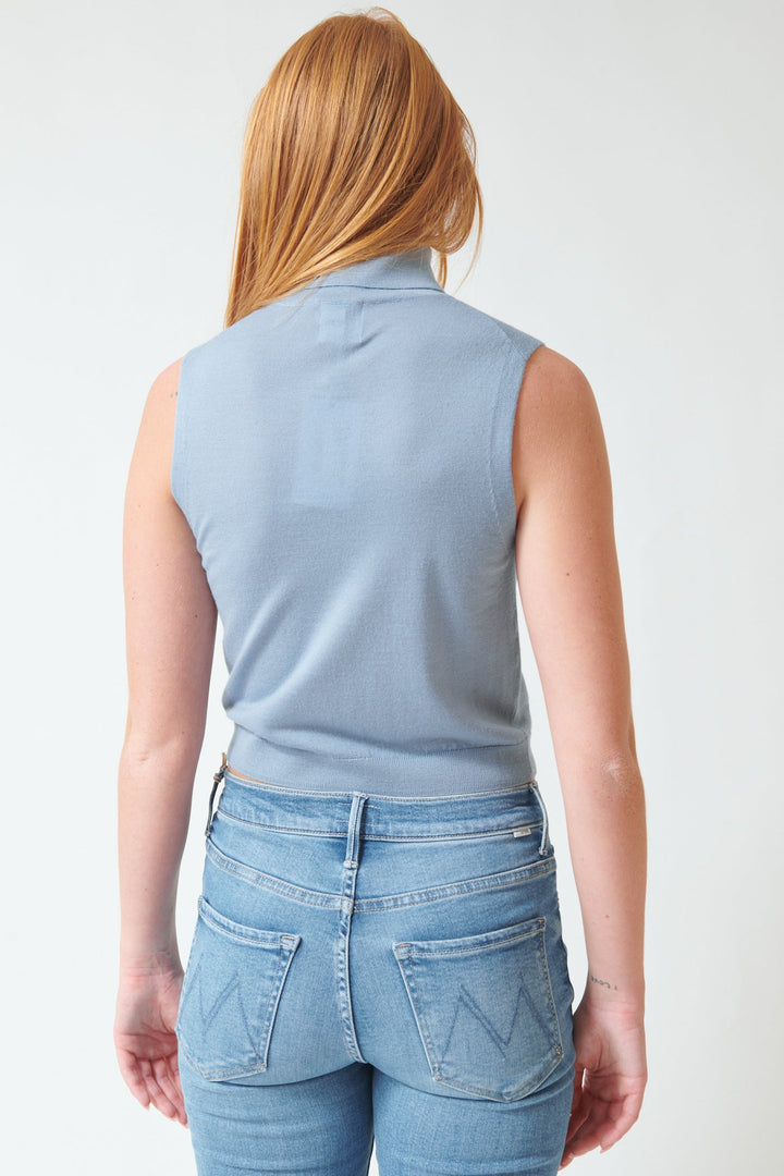 Aysia wearing LESET James Sleeveless Turtleneck rear view