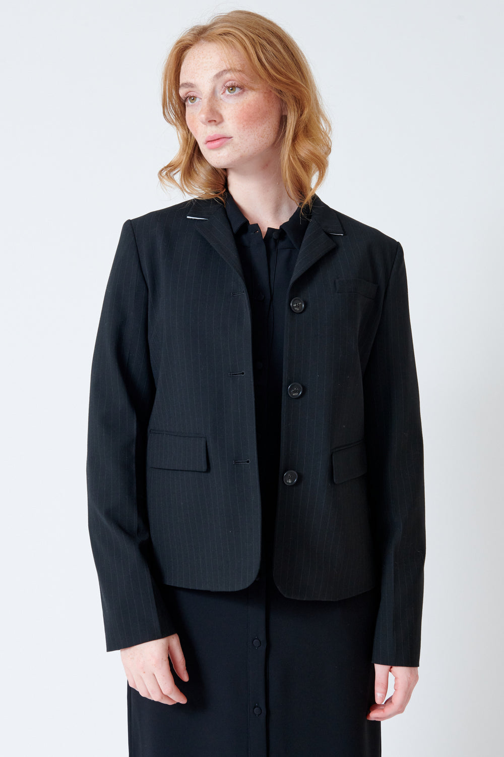 Waverly wearing N°21 Three Button Pinstripe Jacket front view
