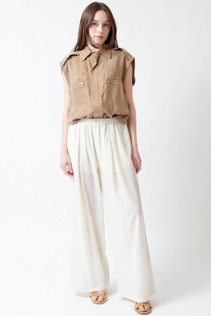 Angela wearing ELEH Hestia Elastic Waist Trouser front view