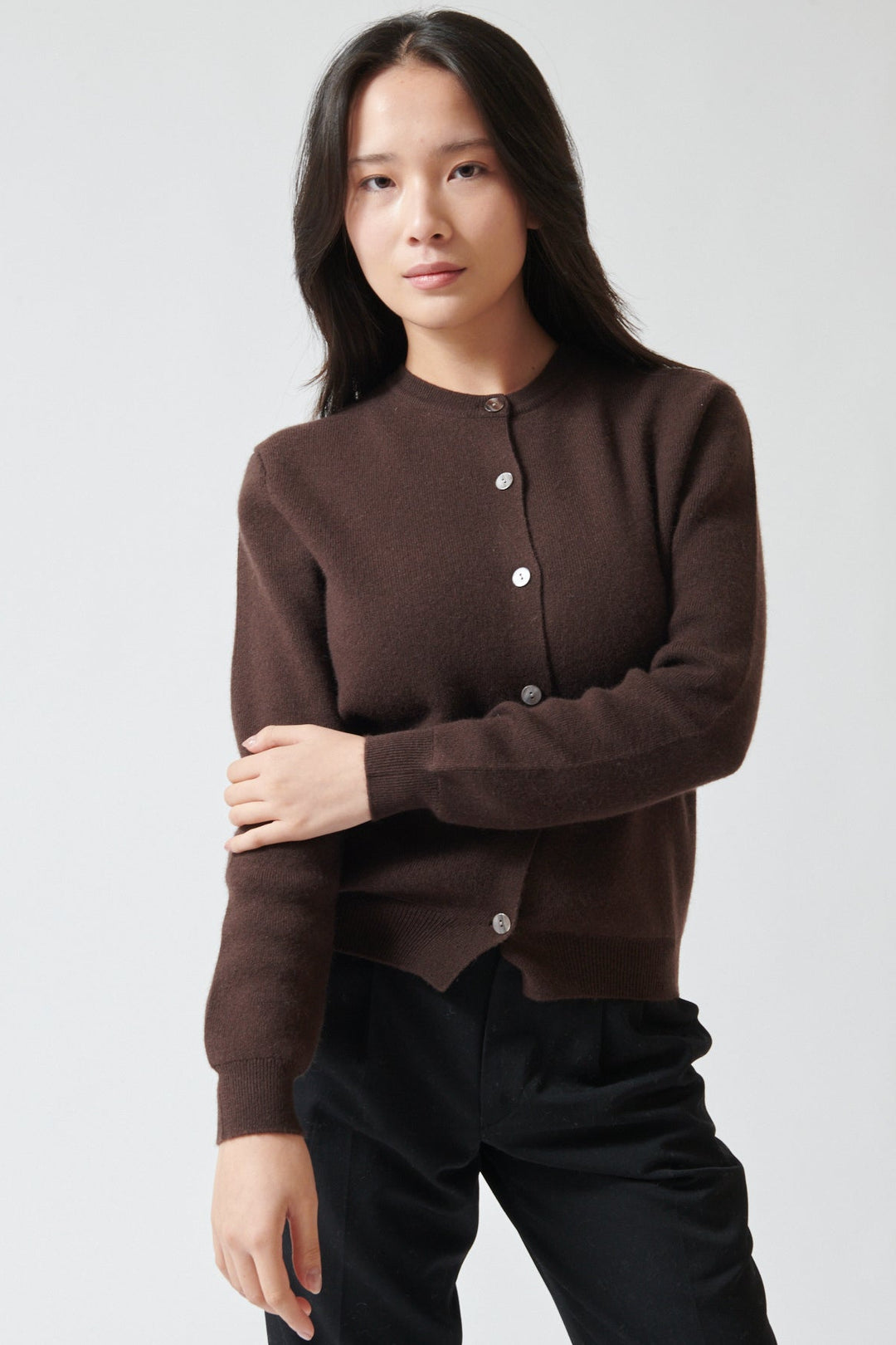 Lilly wearing Jumper 1234 Cashmere Perfect 1234 Cardigan front view