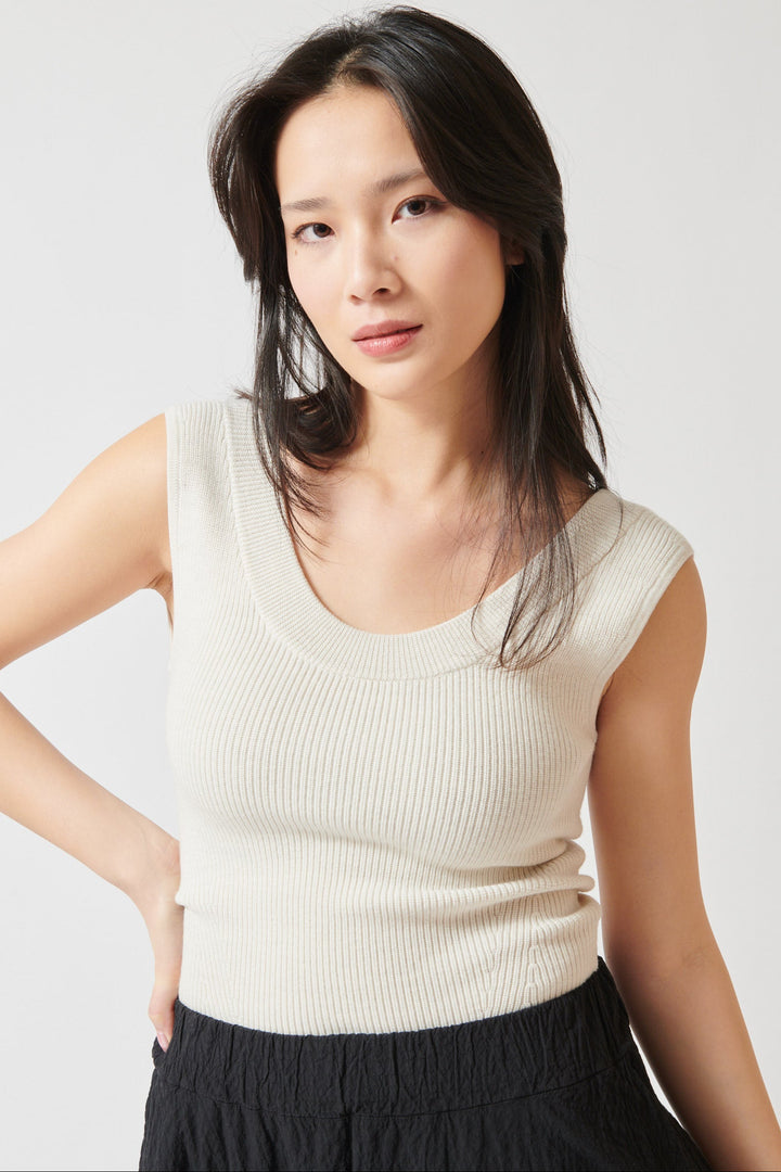 Lilly wearing White+ Warren Superfine Merino Wool Tank Top Ivory front view