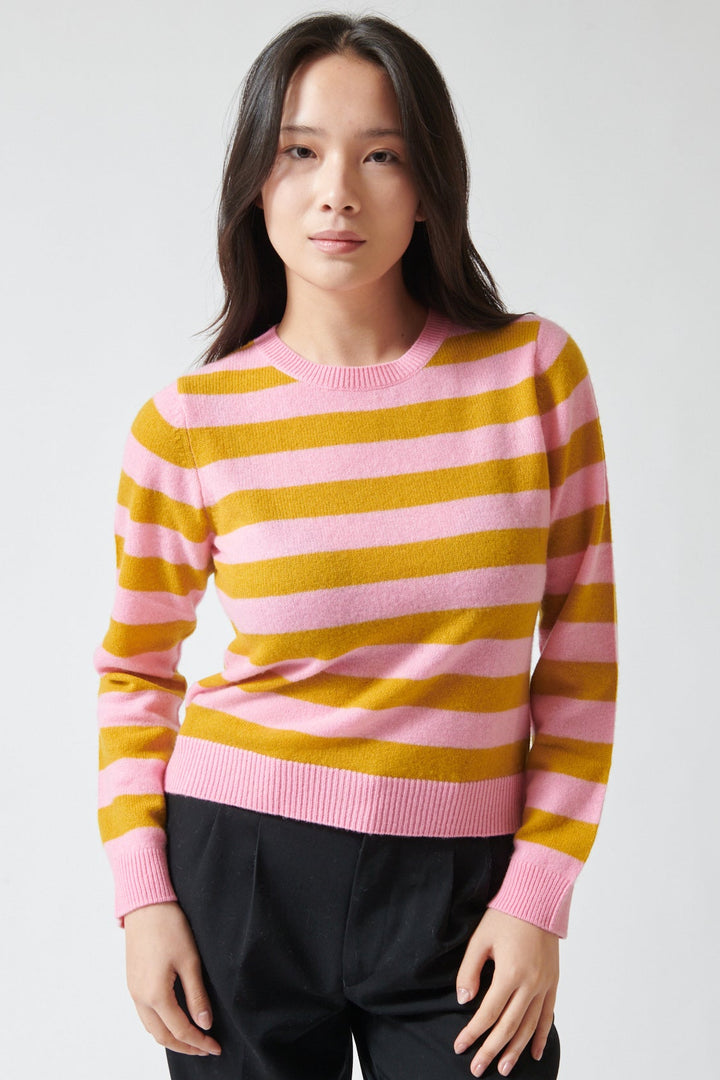 Lilly wearing Jumper 1234 Cashmere Stripe 1234 Crew front view