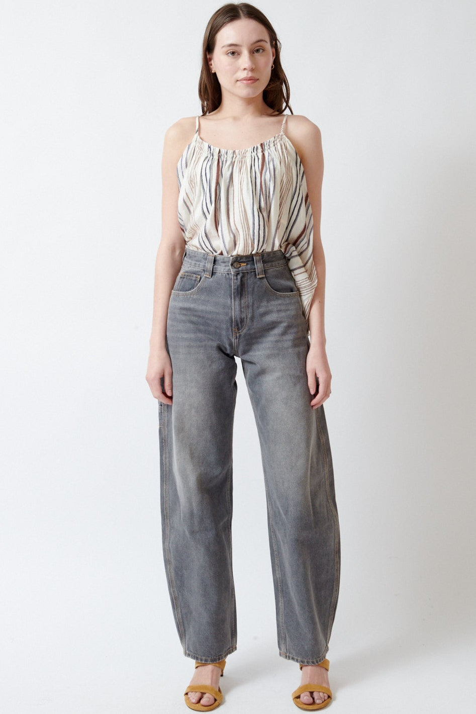 Angela wearing ELEH Ashen Denim Jeans front view