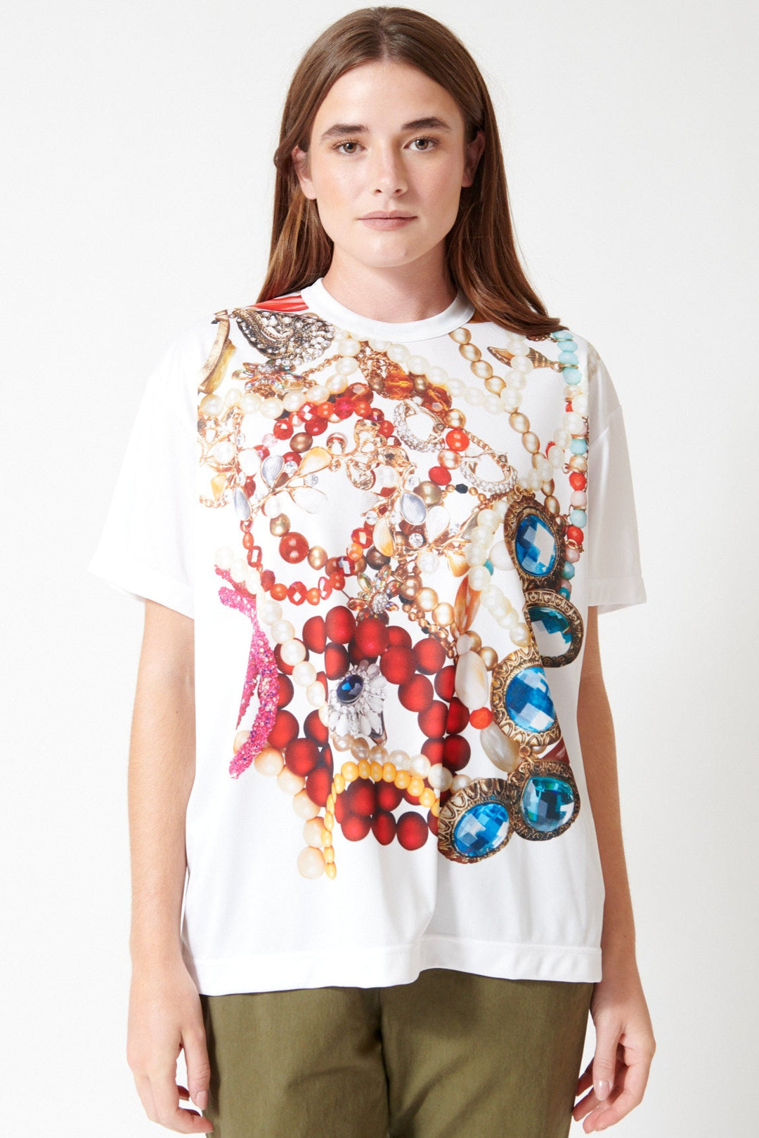 Julia wearing Comme des Garçons She Owns Everything Tee front view