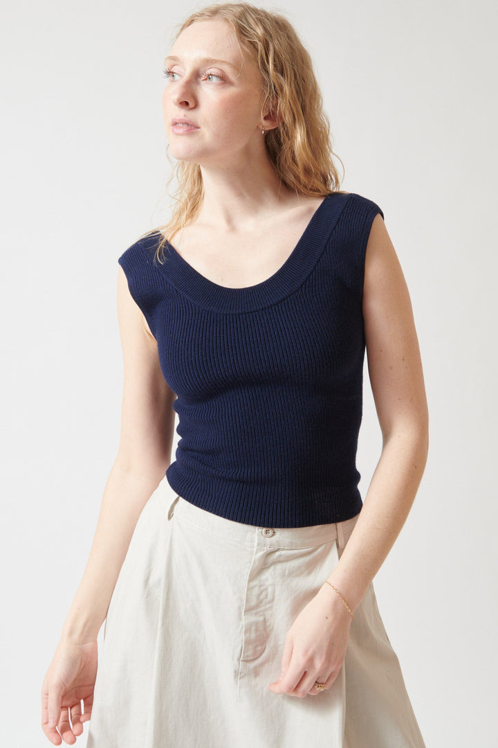 Maddi wearing White + Warren Superfine Merino Wool Tank Top front view