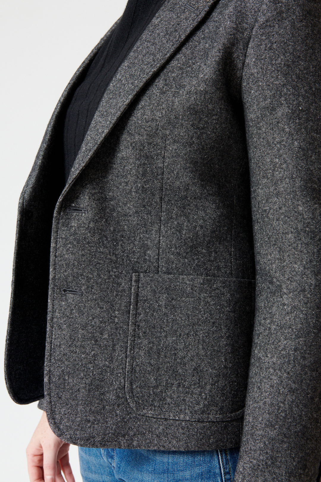 Waverly wearing Nili Lotan Holden Blazer front/detail view