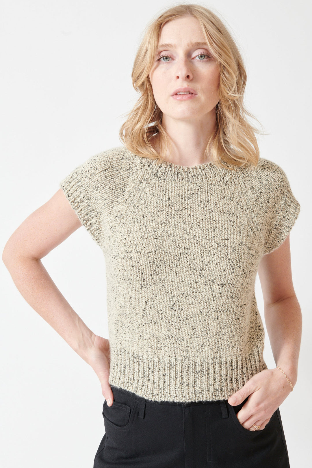 Madi wearing Tela Weslie Vest front view