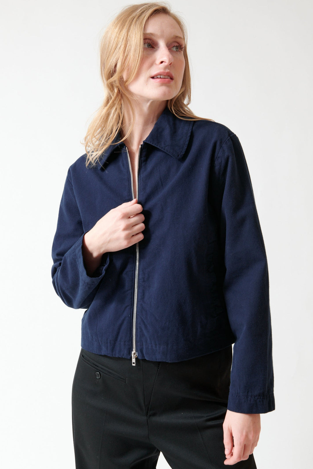 Madi wearing LESET Chloe Zip Jacket front view