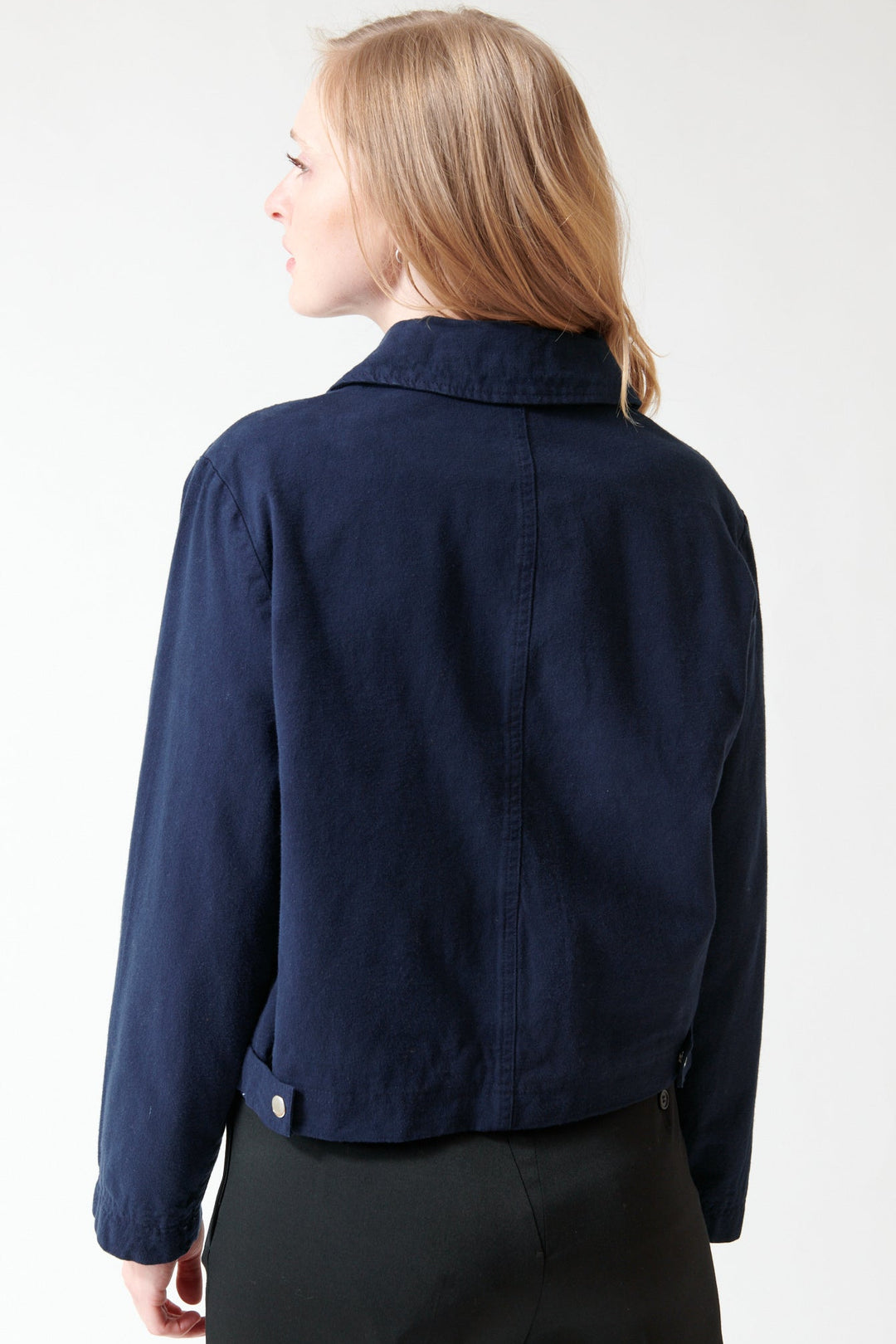 Madi wearing LESET Chloe Zip Jacket rear view