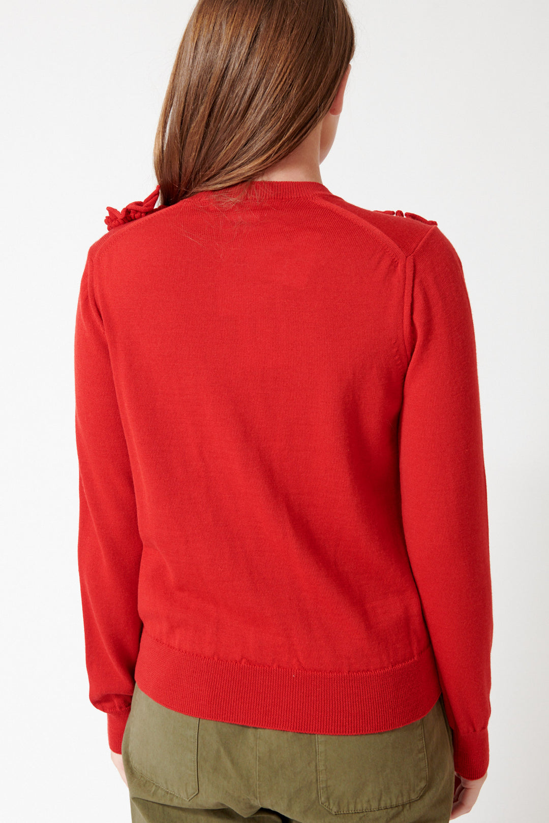 Julia wearing Comme des Garçons Jabot Knit Pullover rear view