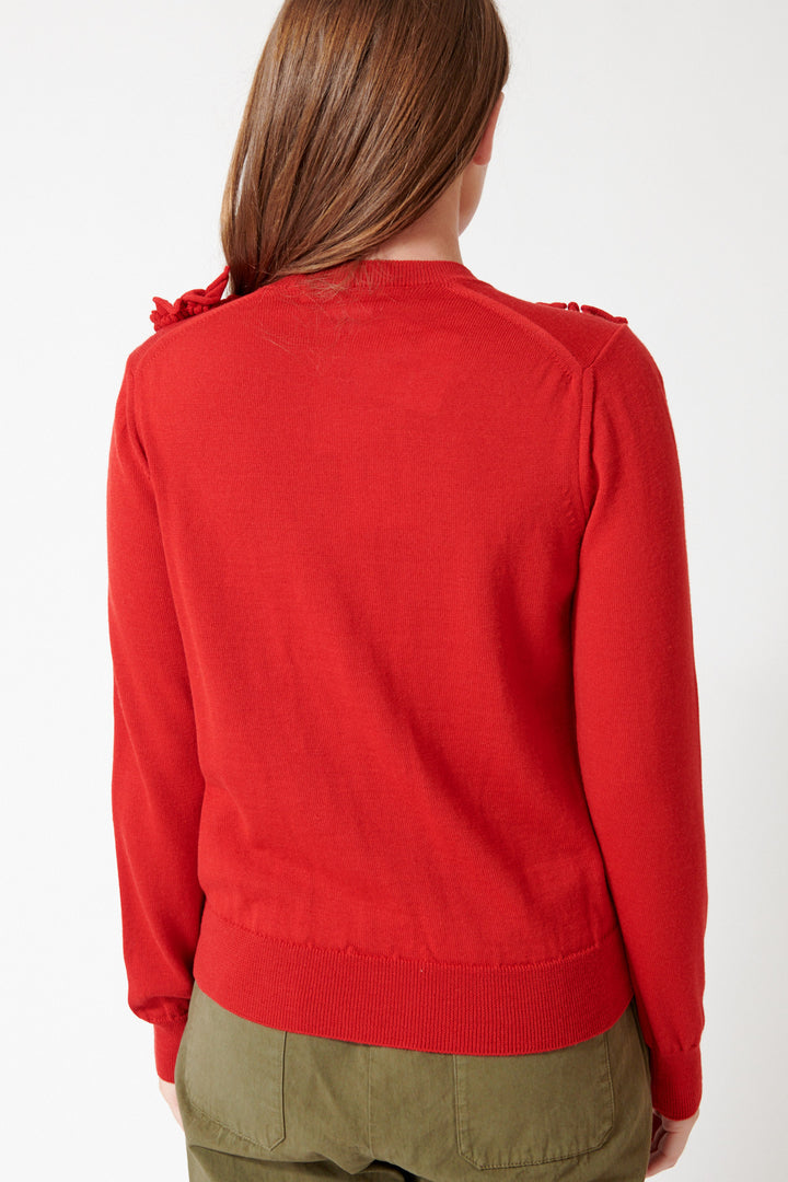 Julia wearing Comme des Garçons Jabot Knit Pullover rear view
