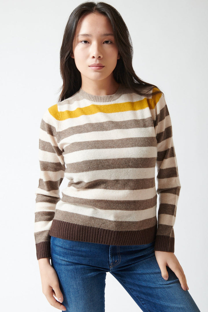 Lilly wearing Jumper 1234 Cashmere Gradient Stripe Crew front view
