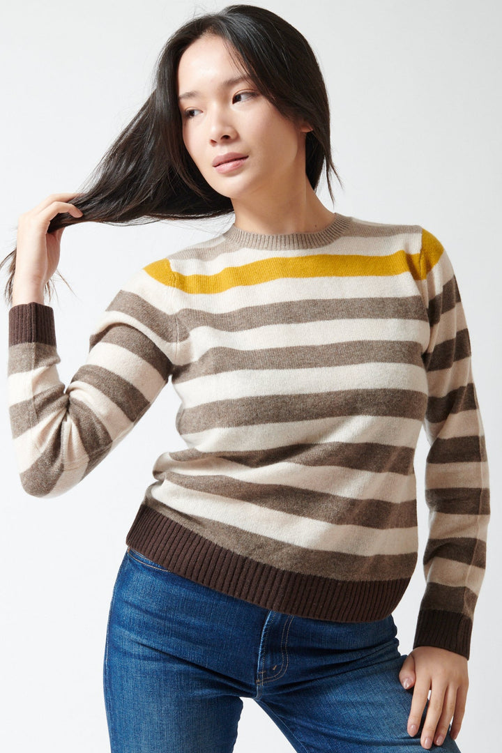 Lilly wearing Jumper 1234 Cashmere Gradient Stripe Crew front view