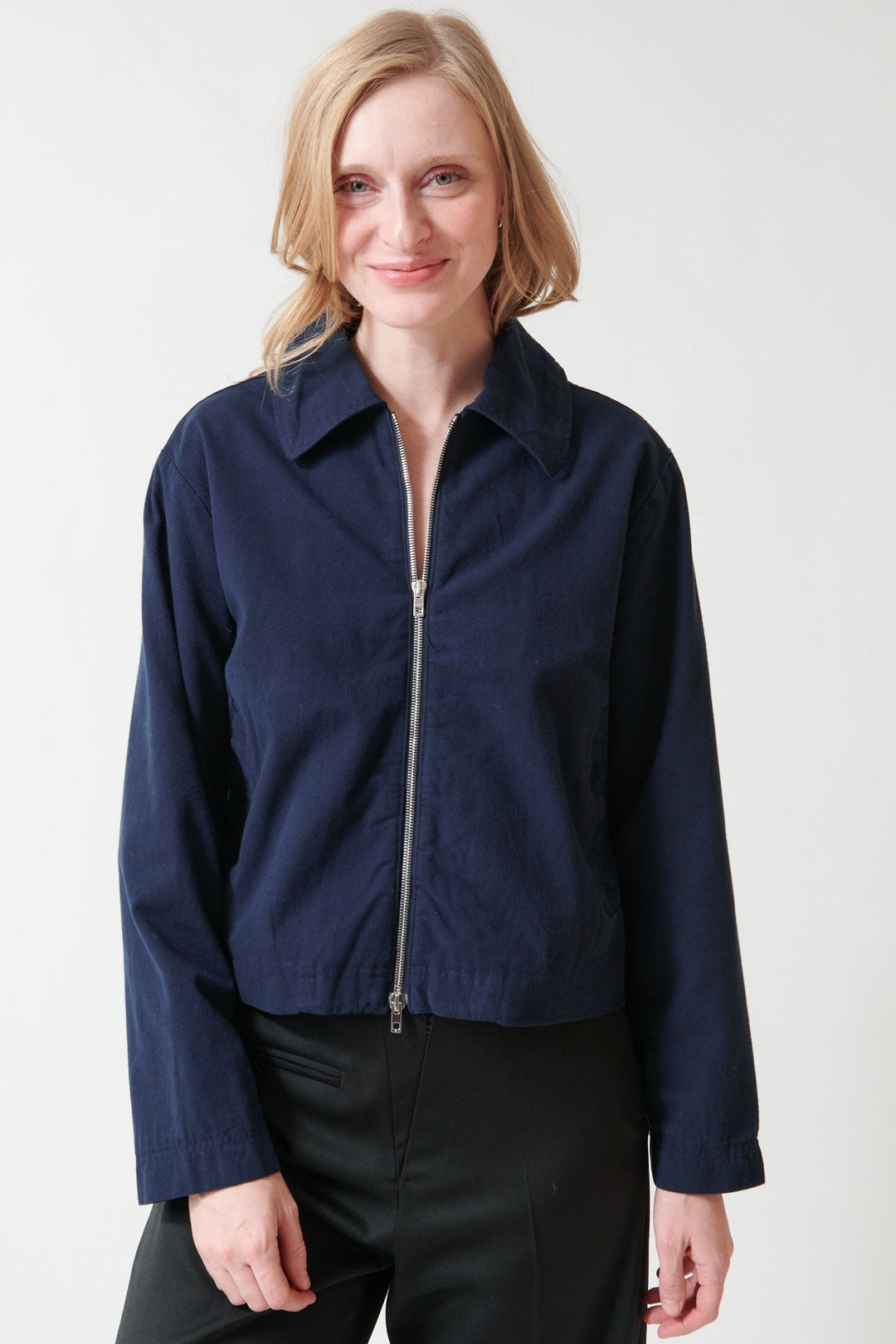 Madi wearing LESET Chloe Zip Jacket front view