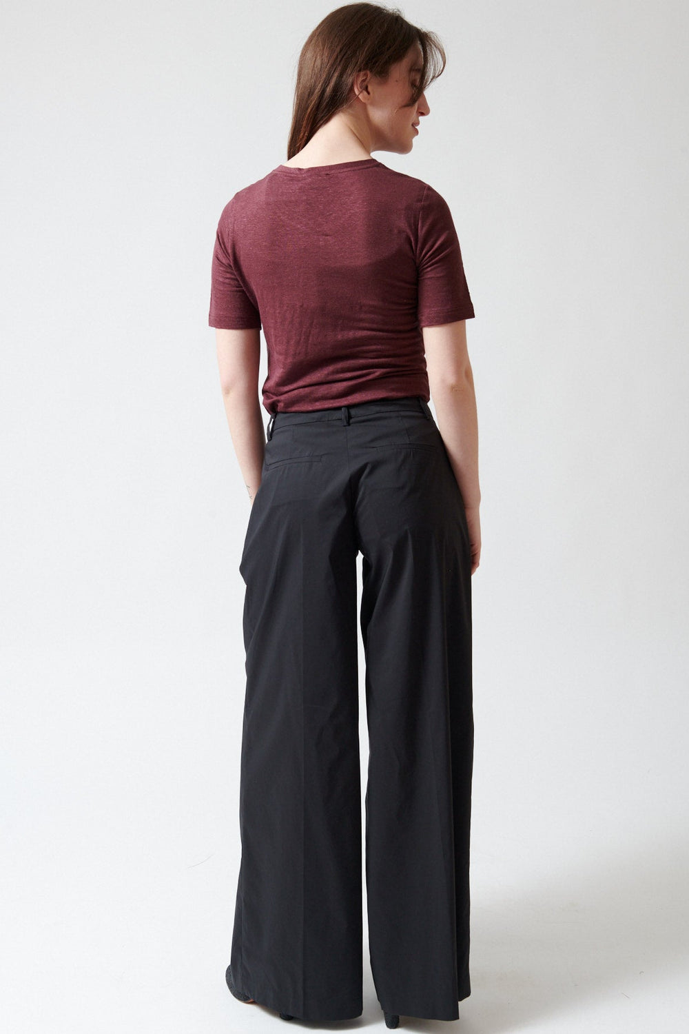 Sophie wearing SCAGLIONE Wide Leg Popel Pants rear view