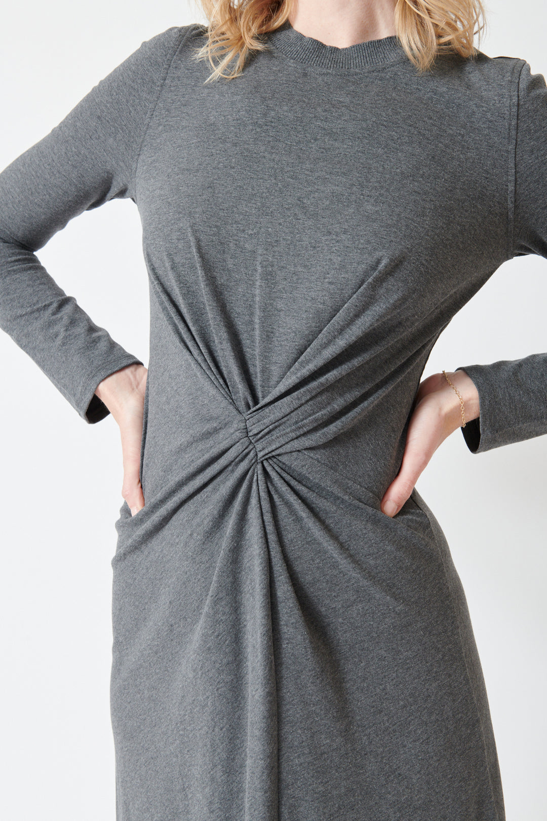 Madi wearing Apiece Apart Long Sleeve Volta front/detail view
