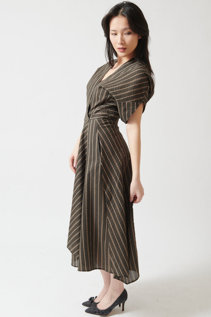 Lilly wearing Zero + Maria Cornejo Aki Wave Ripple Stripe Dress front view