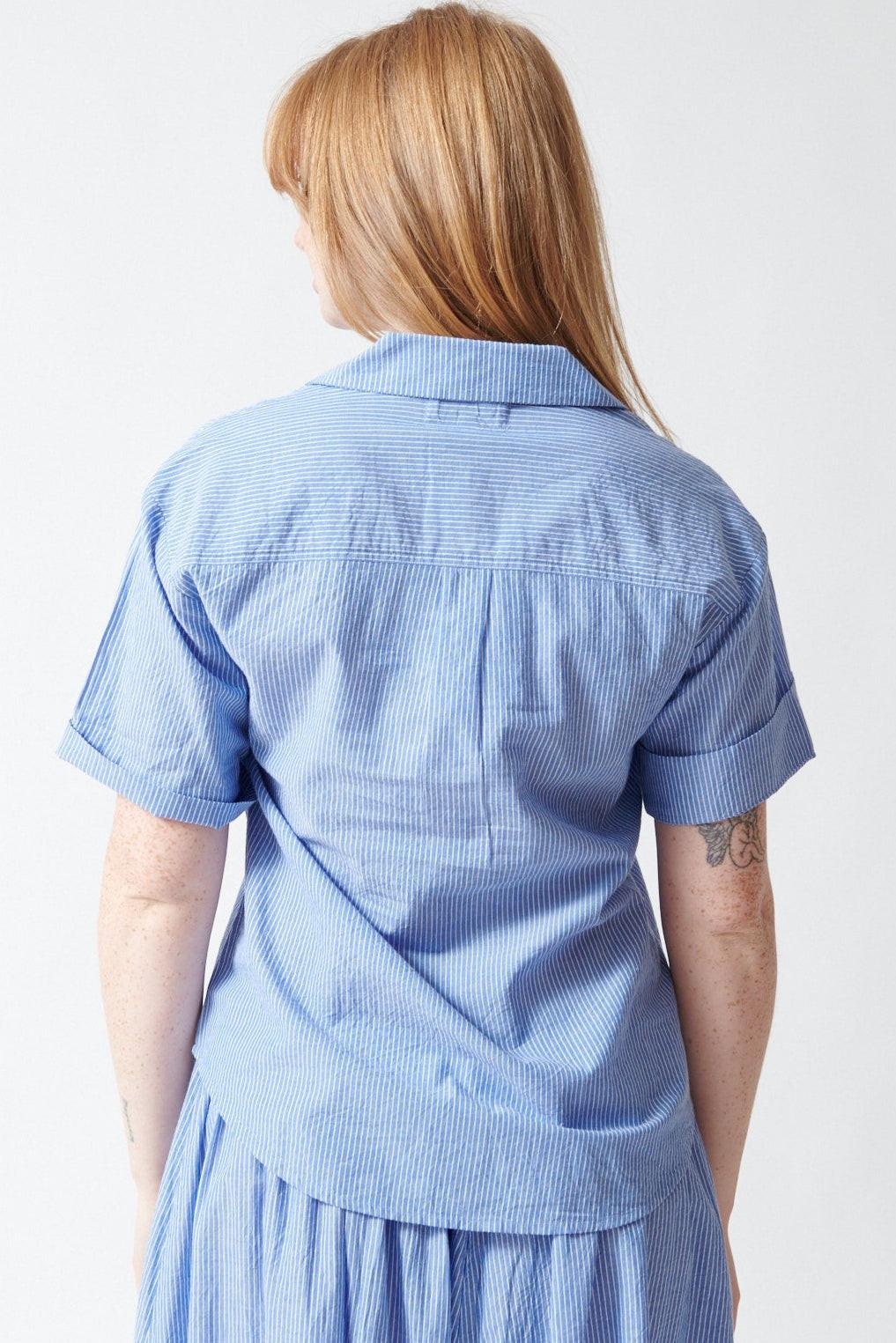 Waverly wearing Apiece Apart Valenti Button Up rear view